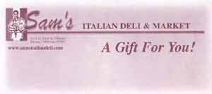Sam's Italian Deli Gift Certificate Envelopes